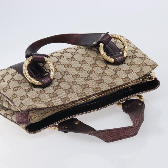 GUCCI GG Canvas Hand Bag Beige Gold 131324 Auth 211317V