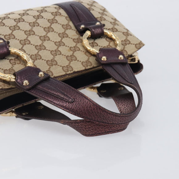 GUCCI GG Canvas Hand Bag Beige Gold 131324 Auth 211317V