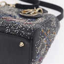 Christian Dior Lady Dior Hand Bag Leather 2way Black Gold Auth 211318SM-15
