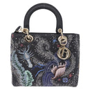 Christian Dior Lady Dior Hand Bag Leather 2way Black Gold Auth 211318SM-2