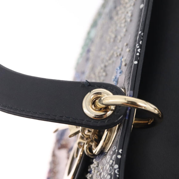Christian Dior Lady Dior Hand Bag Leather 2way Black Gold Auth 211318SM