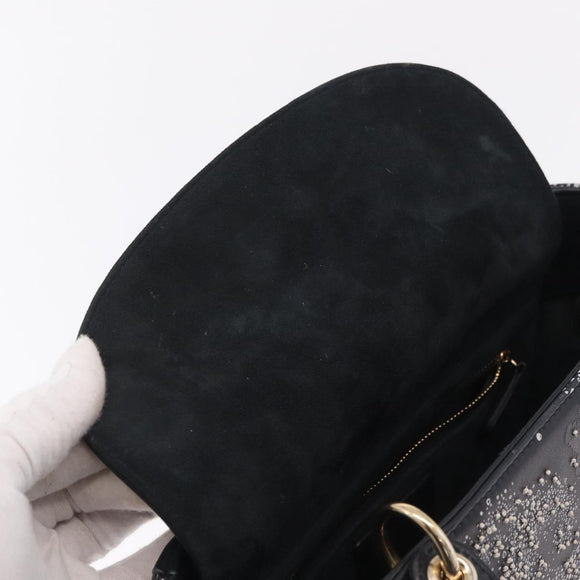 Christian Dior Lady Dior Hand Bag Leather 2way Black Gold Auth 211318SM
