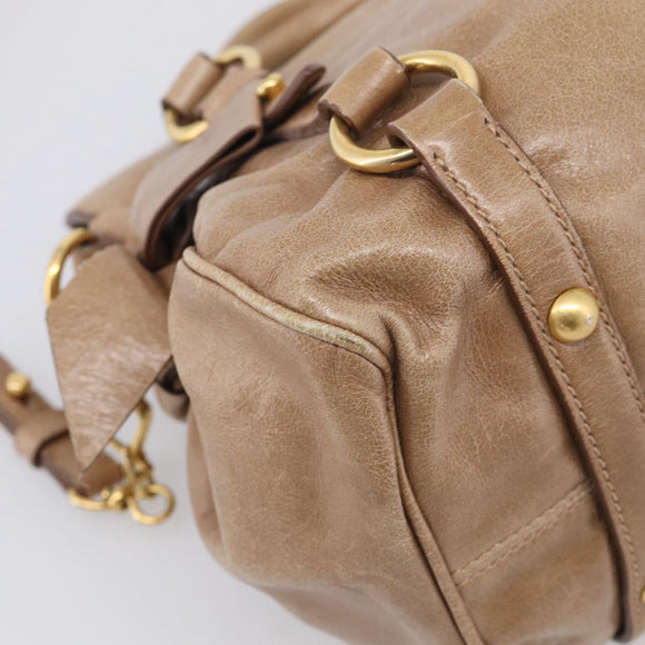 Miu Miu Matelasse Hand Bag Vitellolux 2way Brown Gold Auth 211319V