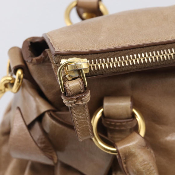 Miu Miu Matelasse Hand Bag Vitellolux 2way Brown Gold Auth 211319V
