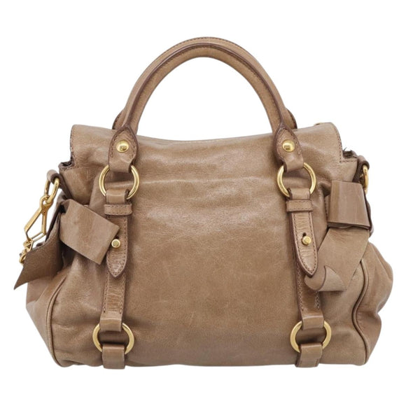 Miu Miu Matelasse Hand Bag Vitellolux 2way Brown Gold Auth 211319V