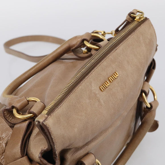 Miu Miu Matelasse Hand Bag Vitellolux 2way Brown Gold Auth 211319V