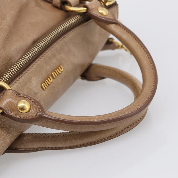 Miu Miu Matelasse Hand Bag Vitellolux 2way Brown Gold Auth 211319V