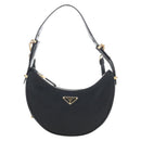PRADA Arche Shoulder Bag Nylon Leather 2way Black Gold Auth 211320V-2