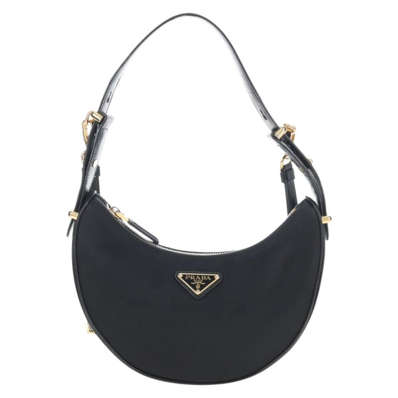 PRADA Arche Shoulder Bag Nylon Leather 2way Black Gold Auth 211320V