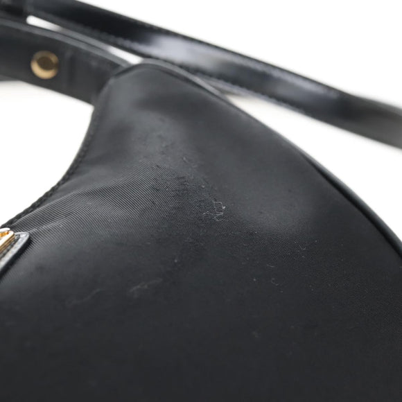 PRADA Arche Shoulder Bag Nylon Leather 2way Black Gold Auth 211320V