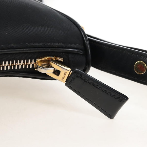 PRADA Arche Shoulder Bag Nylon Leather 2way Black Gold Auth 211320V