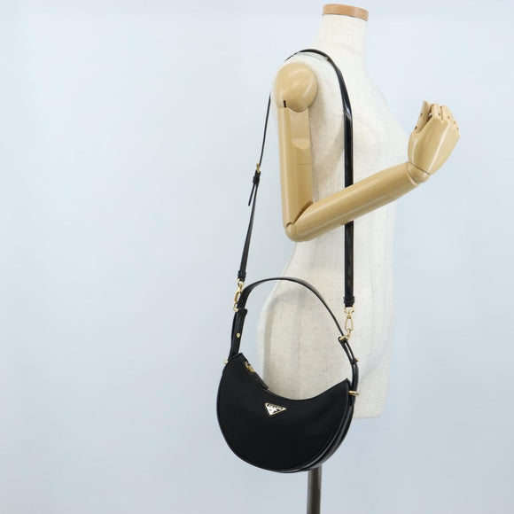 PRADA Arche Shoulder Bag Nylon Leather 2way Black Gold Auth 211320V