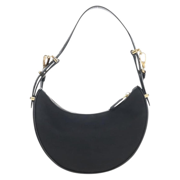 PRADA Arche Shoulder Bag Nylon Leather 2way Black Gold Auth 211320V