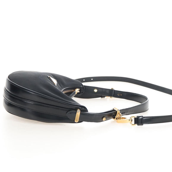 PRADA Arche Shoulder Bag Nylon Leather 2way Black Gold Auth 211320V