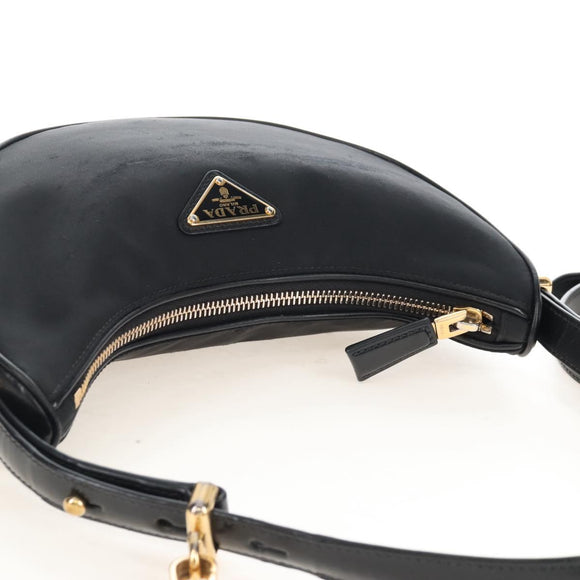 PRADA Arche Shoulder Bag Nylon Leather 2way Black Gold Auth 211320V