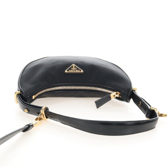 PRADA Arche Shoulder Bag Nylon Leather 2way Black Gold Auth 211320V
