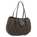 FENDI Zucca Canvas Mamma Baguette Hand Bag Brown Silver 8BR088 Auth 211322V-1