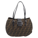 FENDI Zucca Canvas Mamma Baguette Hand Bag Brown Silver 8BR088 Auth 211322V-2