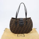 FENDI Zucca Canvas Mamma Baguette Hand Bag Brown Silver 8BR088 Auth 211322V-26