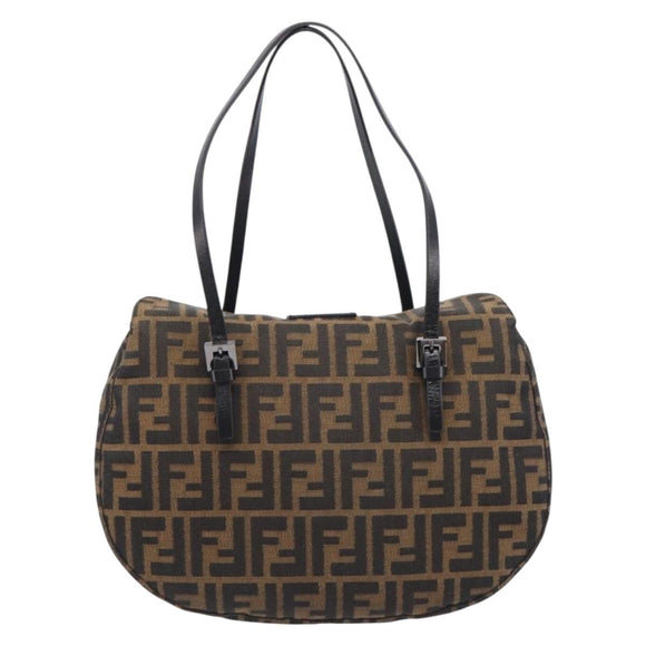 FENDI Zucca Canvas Mamma Baguette Hand Bag Brown Silver 8BR088 Auth 211322V