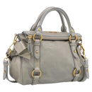 Miu Miu Vitellolux Hand Bag Leather 2way Gray Gold Tone Auth 211327V-1