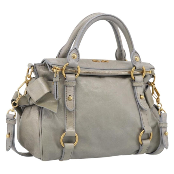 Miu Miu Vitellolux Hand Bag Leather 2way Gray Gold Tone Auth 211327V