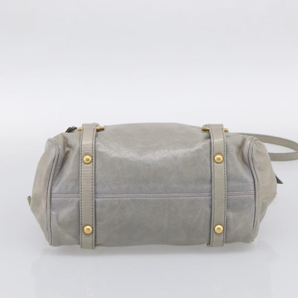 Miu Miu Vitellolux Hand Bag Leather 2way Gray Gold Tone Auth 211327V