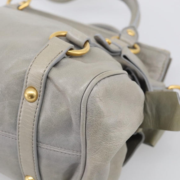 Miu Miu Vitellolux Hand Bag Leather 2way Gray Gold Tone Auth 211327V