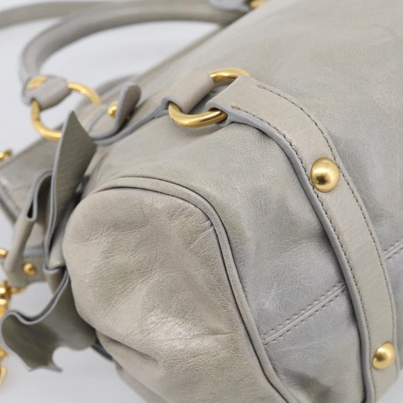 Miu Miu Vitellolux Hand Bag Leather 2way Gray Gold Tone Auth 211327V