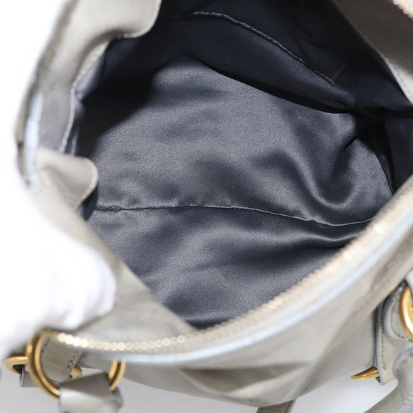 Miu Miu Vitellolux Hand Bag Leather 2way Gray Gold Tone Auth 211327V