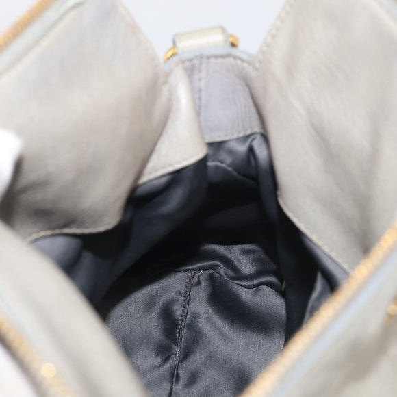 Miu Miu Vitellolux Hand Bag Leather 2way Gray Gold Tone Auth 211327V