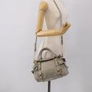 Miu Miu Vitellolux Hand Bag Leather 2way Gray Gold Tone Auth 211327V-25