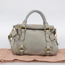 Miu Miu Vitellolux Hand Bag Leather 2way Gray Gold Tone Auth 211327V-26