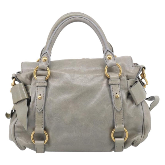 Miu Miu Vitellolux Hand Bag Leather 2way Gray Gold Tone Auth 211327V