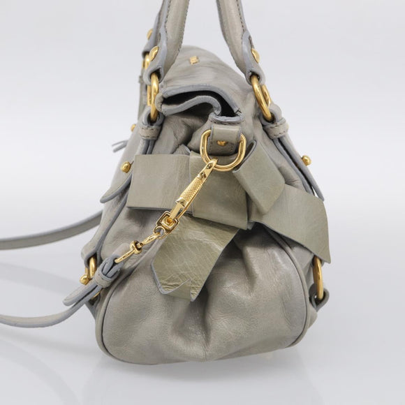 Miu Miu Vitellolux Hand Bag Leather 2way Gray Gold Tone Auth 211327V