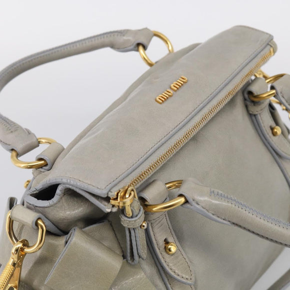 Miu Miu Vitellolux Hand Bag Leather 2way Gray Gold Tone Auth 211327V