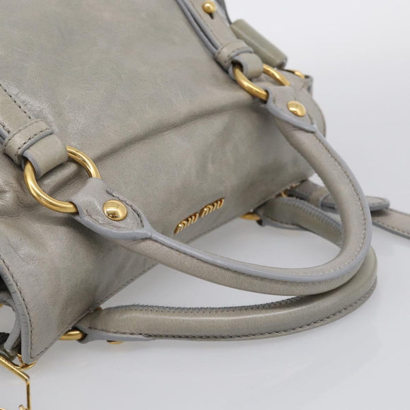 Miu Miu Vitellolux Hand Bag Leather 2way Gray Gold Tone Auth 211327V