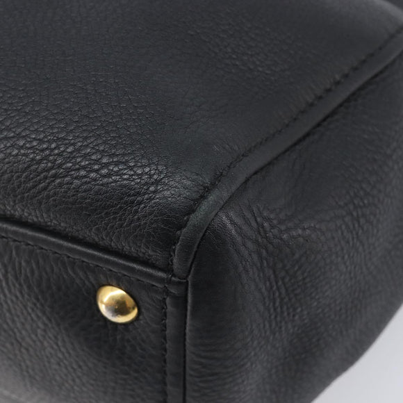 Miu Miu Hand Bag Vittero Dino Leather 2way Black Gold Auth 211328V