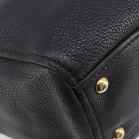 Miu Miu Hand Bag Vittero Dino Leather 2way Black Gold Auth 211328V