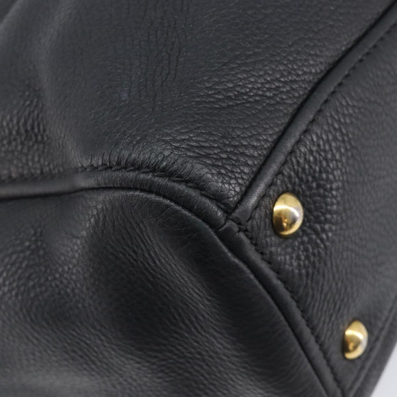 Miu Miu Hand Bag Vittero Dino Leather 2way Black Gold Auth 211328V