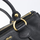 Miu Miu Hand Bag Vittero Dino Leather 2way Black Gold Auth 211328V-14