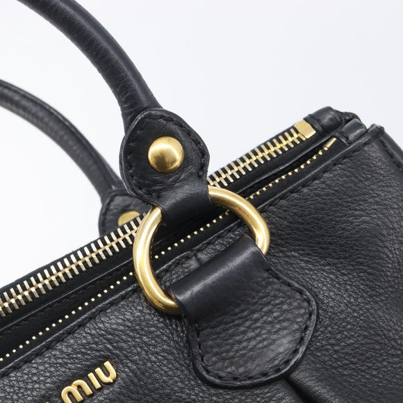 Miu Miu Hand Bag Vittero Dino Leather 2way Black Gold Auth 211328V