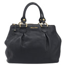 Miu Miu Hand Bag Vittero Dino Leather 2way Black Gold Auth 211328V-2