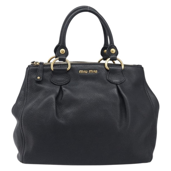 Miu Miu Hand Bag Vittero Dino Leather 2way Black Gold Auth 211328V
