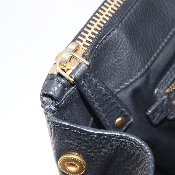 Miu Miu Hand Bag Vittero Dino Leather 2way Black Gold Auth 211328V