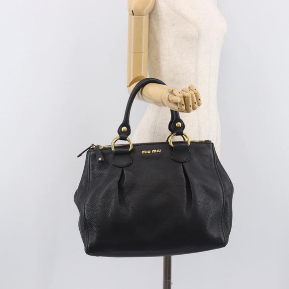 Miu Miu Hand Bag Vittero Dino Leather 2way Black Gold Auth 211328V