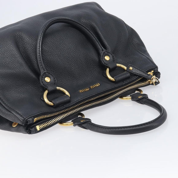 Miu Miu Hand Bag Vittero Dino Leather 2way Black Gold Auth 211328V