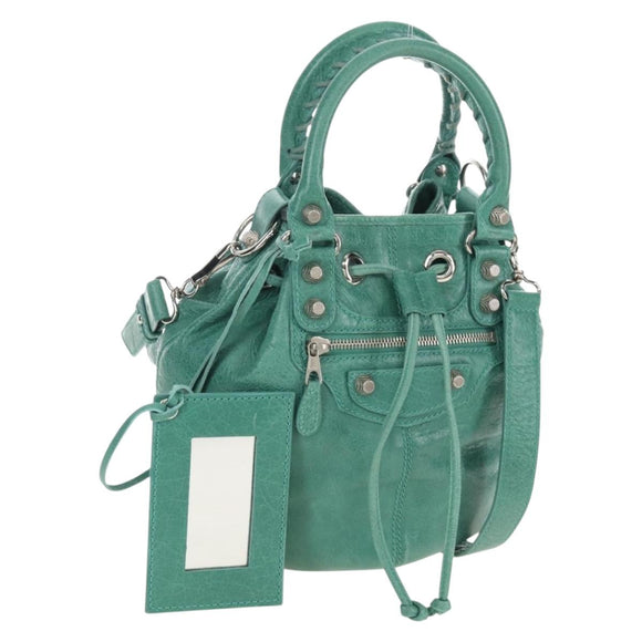 Balenciaga Giant Mini Pom Pom Hand Bag Leather 2way Green 250920 Auth 211331M