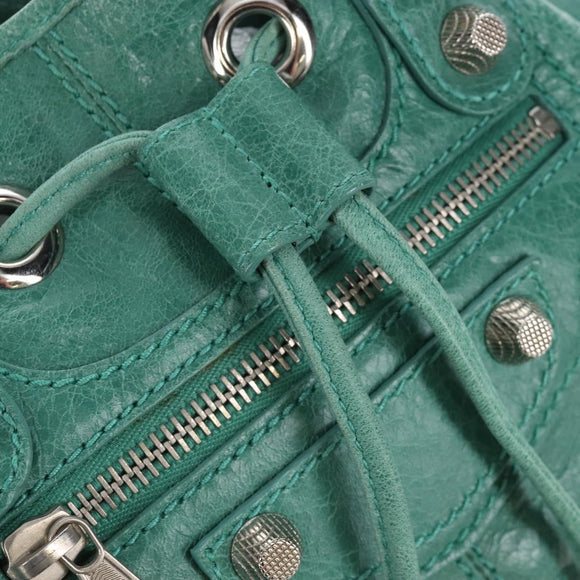 Balenciaga Giant Mini Pom Pom Hand Bag Leather 2way Green 250920 Auth 211331M