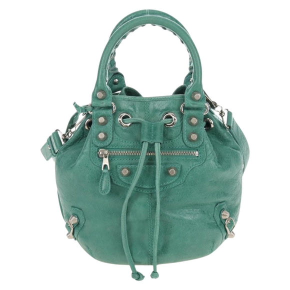 Balenciaga Giant Mini Pom Pom Hand Bag Leather 2way Green 250920 Auth 211331M